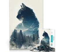 Puzzle de 1000 pièces pour Adolescents,Chat à Double Exposition,découpe Fine,Exercice de Concentration,Jeu Amusant et Calme,Cadeau de Noël (38x52cm)
