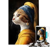 Puzzle de 1000 pièces pour Adolescents Chat à la Boucle d'oreille en Perle Stimule Le Cerveau Jouet éducatif Décoration Murale Convient aux Personnes de 14 Ans et Plus (38x52cm)