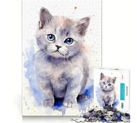 Puzzle de 1000 pièces pour Adolescents,Chat à l'aquarelle,Jeu Amusant et précis,décoration Murale de Noël (38x52cm)