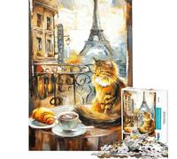 Puzzle de 1000 pièces pour Adolescents Chat à Paris Puzzle pour Adultes Jeu de Construction d'analyse et de logique Cadeau Stimulant (Dimensions 38x52cm)