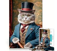 Puzzle de 1000 pièces pour Adolescents,Chat Aristocrate,Jeu de Concentration et de Loisirs,Décoration Murale de Noël (50x75cm)