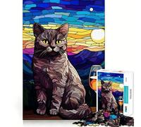 Puzzle de 1000 pièces pour Adolescents Chat Assis et Verre,Jeu d'art sans Couture pour la Concentration et Le Temps de détente,Cadeau de Noël et de Loisirs (38x52cm)