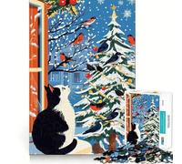 Puzzle de 1000 pièces pour Adolescents Chat Assis sur Un Rebord de fenêtre enneigé,découpe précise,activité Manuelle,Exercice Mental,Jeu Amusant et Relaxant,activité d'anniversaire (38x52cm)