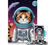 Puzzle de 1000 pièces pour Adolescents : Chat Astronaute dans l'espace Découpe Lisse,Jeu de logique,Moment de détente,Cadeau d'anniversaire (50x75cm)