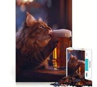 Puzzle de 1000 pièces pour Adolescents Chat avec bière Design Finement découpé Jeu de Concentration pour se détendre et Passer Un Moment agréable Cadeau de Noël ou de Loisirs (38x26cm)