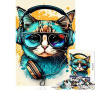 Puzzle de 1000 pièces pour Adolescents, Chat avec Casque Audio, Jouet Musical DJ, décoration Murale, pour Les Jeux, Jeu Impossible et Stimulant à compléter (Taille 38x52cm)