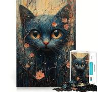 Puzzle de 1000 pièces pour Adolescents Chat Bleu en Fleurs,découpe précise,Jeu Stimulant,Moment de détente,Loisirs créatifs de Noël (38x26cm)