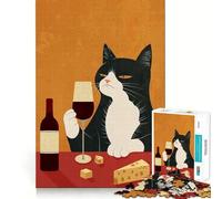 Puzzle de 1000 pièces pour Adolescents Chat Buvant du vin,découpe Fine,Art,entraînement à la Concentration,Jeu Amusant et Calme,Cadeau de Noël (38x52cm)