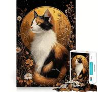Puzzle de 1000 pièces pour Adolescents Chat Calico dans Un décor Floral doré Découpe précise Jeu Artistique Amusant et Relaxant Cadeau d'anniversaire Original (38x26cm)