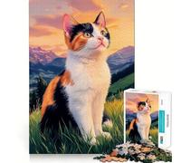 Puzzle de 1000 pièces pour Adolescents,Chat Calico dans Un Paysage de Montagne,Jeu aux Bords Nets,Jouet cognitif,Jeu d'inactivité,décoration de Noël (38x26cm)