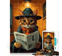Puzzle de 1000 pièces pour Adolescents Chat chapeauté lisant Le Journal,Toilettes,Jeu Amusant et rythmé,décoration Murale de Noël (38x26cm)