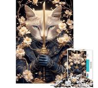 Puzzle de 1000 pièces pour Adolescents Chat Chartreux samouraï avec épée Puzzle Animalier pour Adultes Jeu de réflexion Difficile Cadeau pour Amis et Famille (Taille 38x26cm)