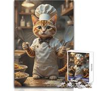 Puzzle de 1000 pièces pour Adolescents:Chat Chef Cuisinier Idéal pour des Moments de détente et de Relaxation Assemblage précis Dimensions:38x26 cm