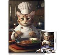 Puzzle de 1000 pièces pour Adolescents : Chat Chef Poêle Cuisinier Un Jeu Unique et Amusant, Un véritable Cadeau Artistique Dimensions : 50x75cm