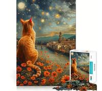 Puzzle de 1000 pièces pour Adolescents Chat contemplant Le Ciel Nocturne de Florence,découpe Nette,Jeu cognitif Amusant,Divertissement pour Les Temps Morts,décoration de Noël pour la Maison (38x26cm)