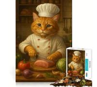 Puzzle de 1000 pièces pour Adolescents Chat Cuisinier préparant Un Repas,Jeu cognitif et Artistique aux découpes nettes,Cadeau pour des Moments de Calme et de détente,décoration de Noël (38x52cm)