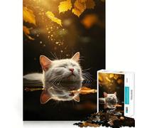 Puzzle de 1000 pièces pour Adolescents Chat dans l'eau Reflets Découpe précise Jeu Artistique Amusant et Relaxant Cadeau d'anniversaire Original (38x26cm)