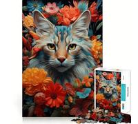 Puzzle de 1000 pièces pour Adolescents,Chat dans Un Bouquet de Fleurs,Jeu aux Bords Nets,Jouet cognitif,Jeu d'inactivité,décoration de Noël,Cadeau (38x52cm)