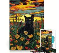 Puzzle de 1000 pièces pour Adolescents Chat dans Un Champ de Fleurs,découpe Nette,Jeu cognitif Amusant,Divertissement pour Les Temps Morts,décoration de Noël pour la Maison (38x26cm)