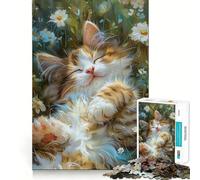Puzzle de 1000 pièces pour Adolescents Chat dans Un Jardin Fleuri,découpe Nette,Jeu cognitif Amusant,Divertissement pour Les Temps Morts,décoration de Noël (50x75cm)