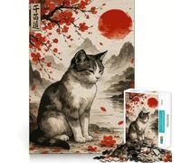 Puzzle de 1000 pièces pour Adolescents,Chat dans Un Paysage Japonais,Art aux Bords Nets,Jeu de réflexion,Jouet d'éveil,Jeu de rôle,décoration de Noël (38x26cm)