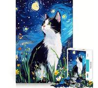 Puzzle de 1000 pièces pour Adolescents Chat dans Un Tableau Style Nuit étoilée Découpe précise Jeu de Concentration Amusant Détente et Cadeau d'anniversaire idéal (38x26cm)