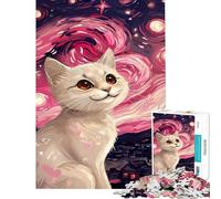 Puzzle de 1000 pièces pour Adolescents Chat dans Une Nuit étoilée Activités Amusantes à la Maison Défi Stimulant Jouet Anti-Stress pour Les 14 Ans et Plus Jeu de Puzzle Offert (50x75cm)