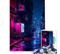 Puzzle de 1000 pièces pour Adolescents Chat dans Une Rue piétonne mouillée et néon Jeu éducatif Décoration intérieure À partir de 14 Ans (38x26cm)