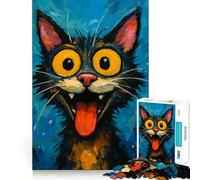 Puzzle de 1000 pièces pour Adolescents,Chat de Dessin animé aux Traits exagérés,découpe Fine,Jeu de Concentration Amusant et Calme,Cadeau de Noël (38x52cm)