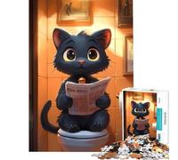 Puzzle de 1000 pièces pour Adolescents Chat de Dessin animé lisant Le Journal aux Toilettes Jeu éducatif et intellectuel pour Un Anniversaire (Dimensions 75x50cm)
