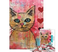 Puzzle de 1000 pièces pour Adolescents Chat de la Saint-Valentin avec cœurs Puzzle à Peindre pour Adultes Jouet à Faire soi-même Passe-Temps Original pour Les Vacances à la Maison Cadeau