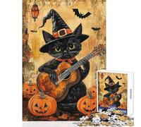Puzzle de 1000 pièces pour Adolescents Chat Effrayant et citrouilles Jeu Manuel décoration Parfaite Jouet éducatif pour entraîner Votre Cerveau et Vos Mains (38x52cm)