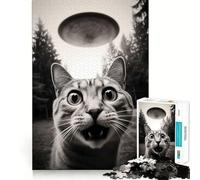 Puzzle de 1000 pièces pour Adolescents Chat effrayé par Un OVNI,activité Manuelle à découper,Exercice Mental,Jeu Amusant et Relaxant,activité d'anniversaire (38x52cm)
