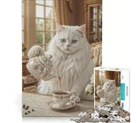 Puzzle de 1000 pièces pour Adolescents Chat élégant Versant du thé, Jeu éducatif, Difficile, Cadeau d'anniversaire ou de Voyage, 50x75cm