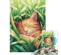 Puzzle de 1000 pièces pour Adolescents Chat endormi dans l'herbe Jeu Relaxant Jouet intellectuel Cadeau pour Femmes et Hommes Une véritable œuvre d'art (Dimensions 50x75cm)