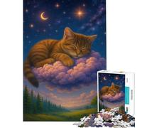 Puzzle de 1000 pièces pour Adolescents Chat endormi sur Un Nuage Paysage onirique Jeu éducatif et intellectuel pour Les Amateurs de Jeux Une véritable œuvre d'art (50x75cm)