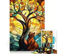 Puzzle de 1000 pièces pour Adolescents,Chat et Arbre,vitrail,Bords Nets,Jeu de réflexion,Jouet d'éveil,Jeu d'inactivité,décoration de Noël (50x75cm)