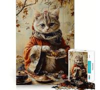 Puzzle de 1000 pièces pour Adolescents,Chat et café,Animaux,découpe Fine,Art,entraînement à la Concentration,Jeu Amusant et Calme,Cadeau de Noël (38x26cm)