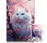 Puzzle de 1000 pièces pour Adolescents - Chat et Fleurs de Cerisier - Jeu éducatif Japonais - Découpe de précision - Anti-Stress - Dimensions:38x52cm