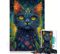 Puzzle de 1000 pièces pour Adolescents,Chat et Fleurs,graphismes épurés,Jeu de logique,Divertissement,Cadeau d'anniversaire (38x52cm)