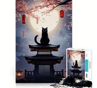 Puzzle de 1000 pièces pour Adolescents,Chat et Lune,Art Japonais Finement découpé,entraînement à la Concentration,Jeu Amusant et Calme,Cadeau de Noël (50x75cm)