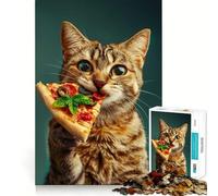 Puzzle de 1000 pièces pour Adolescents Chat et sa Pizza,découpe Fine,Art,entraînement à la Concentration,Jeu Amusant et Calme,Cadeau de Noël (50x75cm)