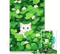 Puzzle de 1000 pièces pour Adolescents Chat et trèfle Jeu d'assemblage précis Défi Mental Jouet pour Un Moment de Calme et de Divertissement Scène de Noël (38x52cm)