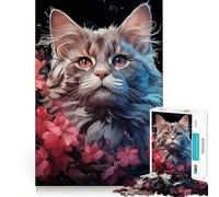 Puzzle de 1000 pièces pour Adolescents Chat,Fleurs et Majesté Découpe précise Jeu de Loisirs créatifs et cognitifs Décoration de Noël pour la Maison (38x52cm)
