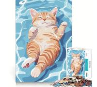 Puzzle de 1000 pièces pour Adolescents Chat Flottant paisiblement dans l'eau,Jeu d'assemblage précis,défi Mental,Jouet pour Un Moment de Calme et de Divertissement,scène de Noël (50x75cm)