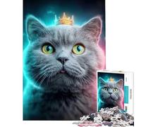 Puzzle de 1000 pièces pour Adolescents Chat Gris Royal avec Couronne Difficile et Stimulant Décoration Murale Jouet Anti-Stress Convient aux 14 Ans et Plus 38x52cm
