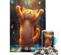 Puzzle de 1000 pièces pour Adolescents Chat Heureux sous la Pluie Activités Amusantes à la Maison améliore la mémoire Jeux en Famille Convient aux 14 Ans et Plus (38x52cm)