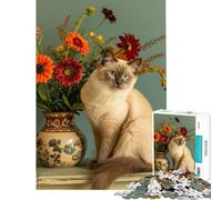 Puzzle de 1000 pièces pour Adolescents Chat javanais Difficile et Stimulant activité familiale Jouet de décoration pour la Maison pour Les 14 Ans et Plus (38x52cm)