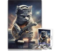 Puzzle de 1000 pièces pour Adolescents:Chat Jouant de la Guitare, Casse-tête, Jeu Familial, décoration, idée Cadeau Dimensions:50x75cm.