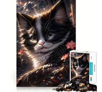 Puzzle de 1000 pièces pour Adolescents Chat Joyeux et Duveteux Jeu d'ajustement précis Activité cérébrale Intelligente Temps de Jeu Relaxant Activité d'anniversaire (38x52cm)